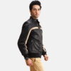 Black Danson Black Leather Bomber Jacket - Product View