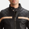 Black Danson Black Leather Bomber Jacket - Product View