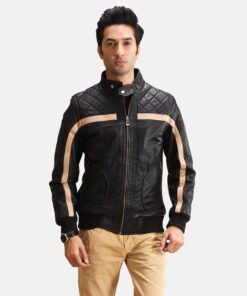 Danson Black Leather Bomber Jacket