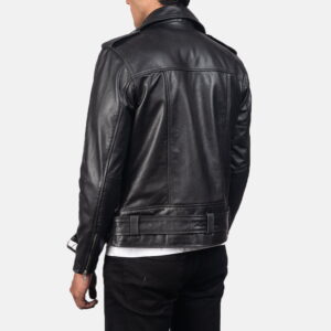 Black biker leather jacket - Side View