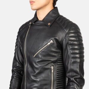 Biker Style Leather Jacket Men Black