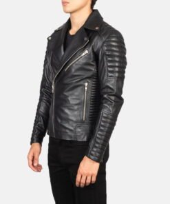 Biker Style Leather Jacket Men Black