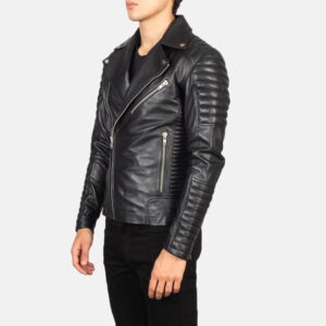 Biker Style Leather Jacket Men Black