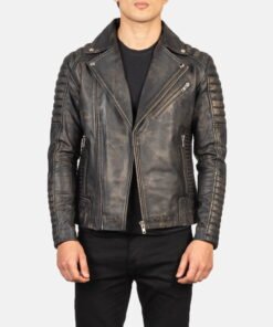 Biker Style Leather Jacket Men Brown