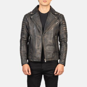 Biker Style Leather Jacket Men Brown