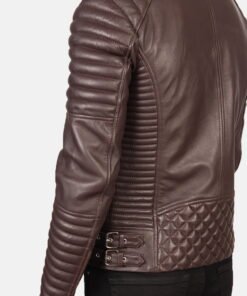 Biker Style Leather Jacket Men Brown