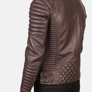 Biker Style Leather Jacket Men Brown