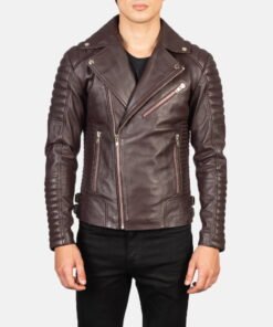 Biker Style Leather Jacket Men Brown