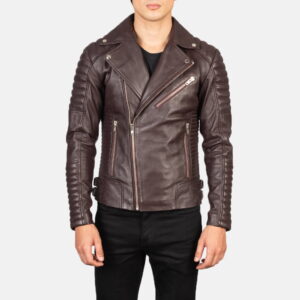 Biker Style Leather Jacket Men Brown