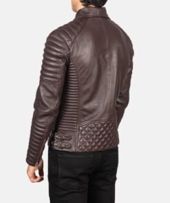 Biker Style Leather Jacket Men Brown