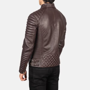 Biker Style Leather Jacket Men Brown