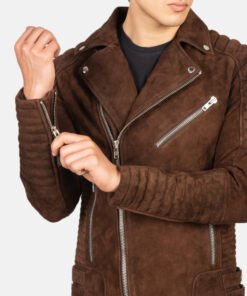 Biker Style Leather Jacket Men Brown