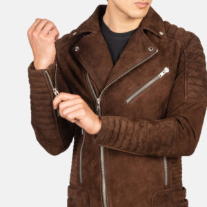 Biker Style Leather Jacket Men Brown