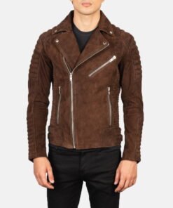Biker Style Leather Jacket Men Brown