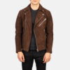 Biker Style Leather Jacket Men Brown