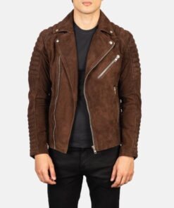 Biker Style Leather Jacket Men Brown