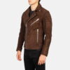 Biker Style Leather Jacket Men Brown
