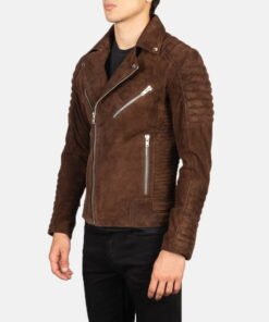Biker Style Leather Jacket Men Brown