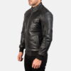 Black Sven Leather Bomber Jacket - Product View