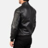Black Sven Leather Bomber Jacket - Side View