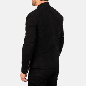 Black Charcoal Suede Biker Jacket - Side View