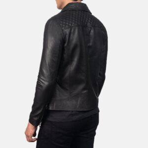 Black Danny Quilted Leather Biker Jacket - Side View