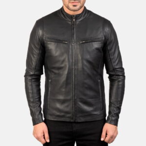 Black Ionic Leather Jacket - Front View