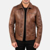 Brown Lavendard Leather Biker Jacket - Product View