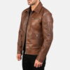 Brown Lavendard Leather Biker Jacket - Product View
