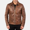 Brown Lavendard Leather Biker Jacket - Product View