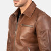 Brown Lavendard Leather Biker Jacket - Product View