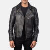 Black Vincent Leather Biker Jacket - Product View