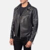 Black Vincent Leather Biker Jacket - Product View