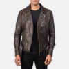 Brown Vincent Leather Biker Jacket - Product View