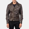 Brown Vincent Leather Biker Jacket - Product View