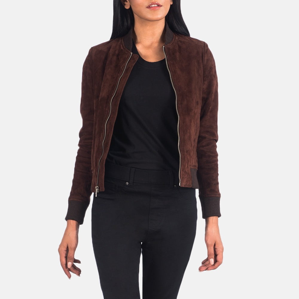 Brown leather jackets women bomber - Back View