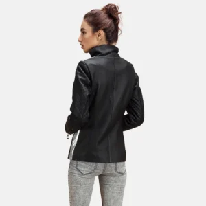 Alia Metallic Black Leather Biker Jacket - Side View