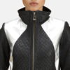 Alia Metallic Black Leather Biker Jacket - Product View