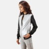 Black Cole Silver Leather Bomber Jacket - Product View