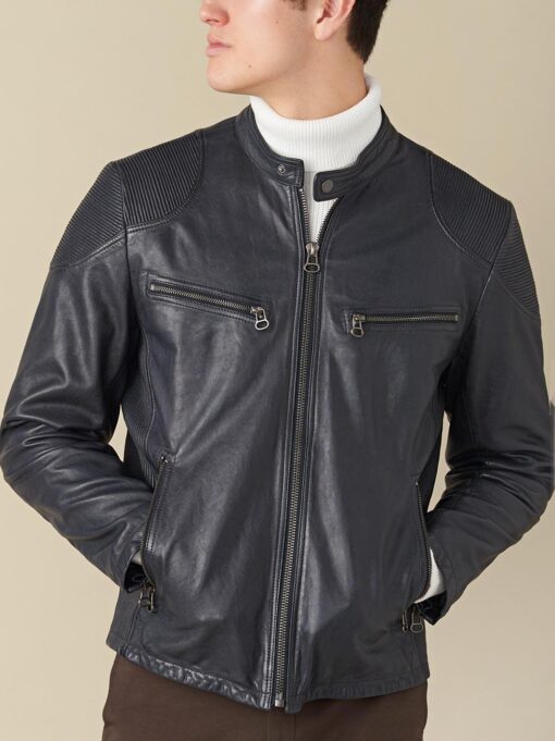 Drew Genuine Leather Jacket With Accordion Shoulder