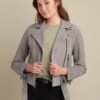 Sophie Belted Suede Asymmetrical Moto Jacket - Product View