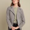 Sophie Belted Suede Asymmetrical Moto Jacket - Product View