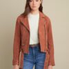 Sophie Belted Suede Asymmetrical Moto Jacket - Product View