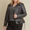 Cleo Plus Size Asymmetrical Performance Moto Rider Jacket - Product View