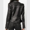 Silver Women Silver Studded Leather Jacket Spiked Silver Color Studs - Side View