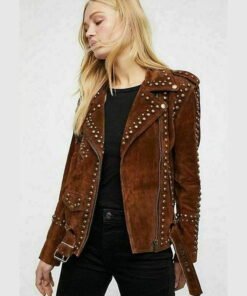 Women Western Suede Leather Studded Jacket