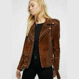 Women Western Suede Leather Studded Jacket