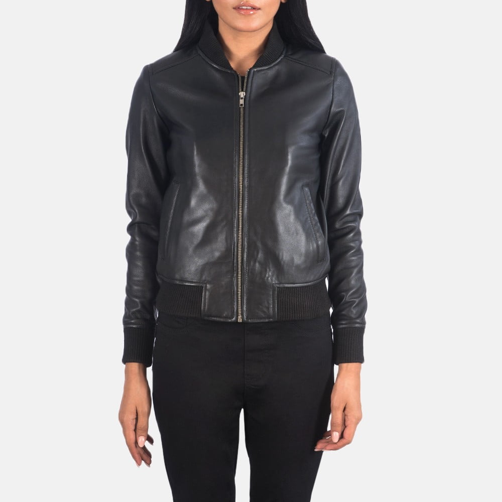 Black leather jackets women bomber - Product View