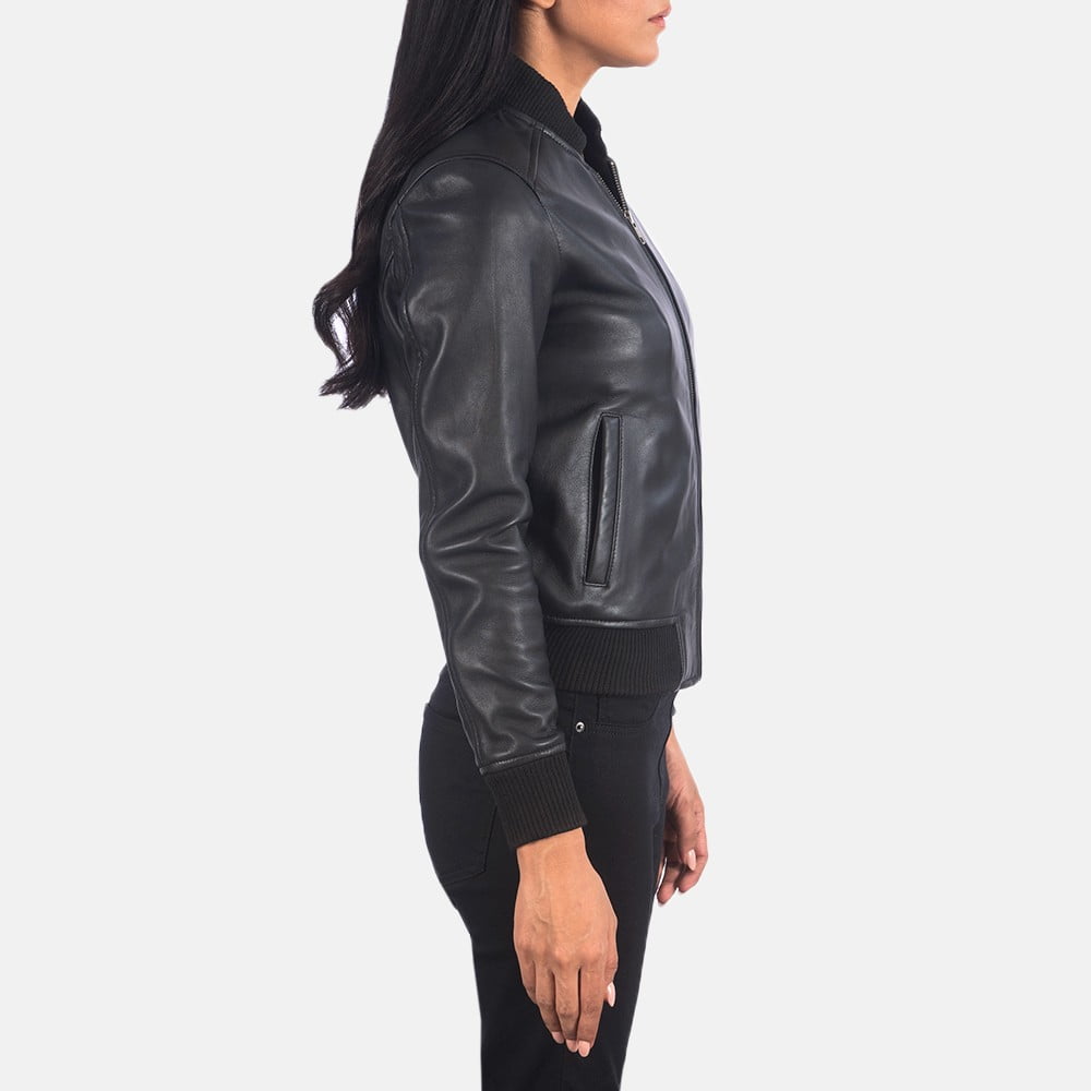 Black leather jackets women bomber - Side View