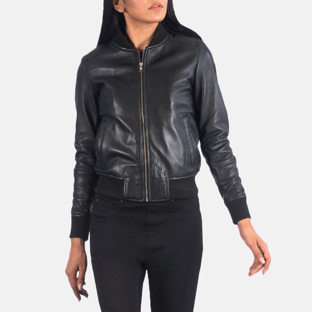Black leather jackets women bomber - Side View